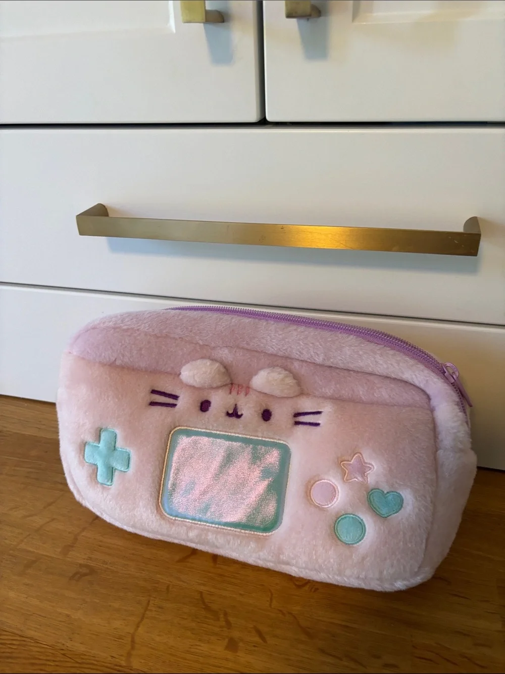 Pusheen Pink Plush Game Console Pencil Case with Mint Accents 10” wide